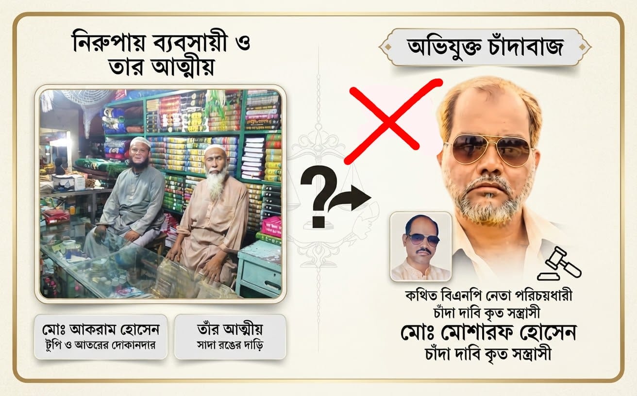 আতর-টুপি ব্যবসায়ী আকরামকে হত্যার হুমকি ও ১০ লাখ টাকা চাঁদা দাবির অভিযোগ!